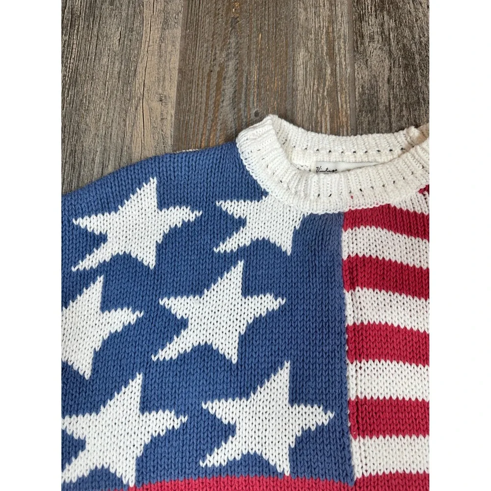 Vintage Havana American Flag Knit Sweater Patriotic Pullover Crewneck Size Small - Picture 2 of 8